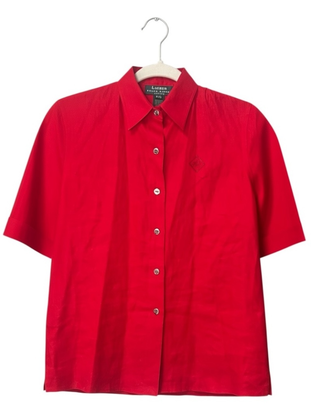 Lauren Ralph Lauren Short Sleeve Button Up Shirt 100% Linen In Red Size Small P